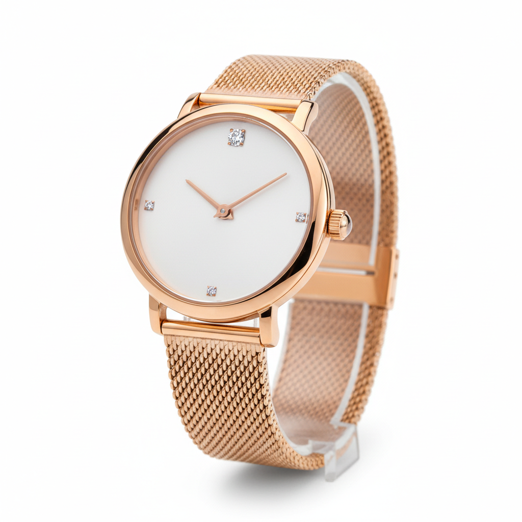 Rose gold women's watch with mesh bracelet