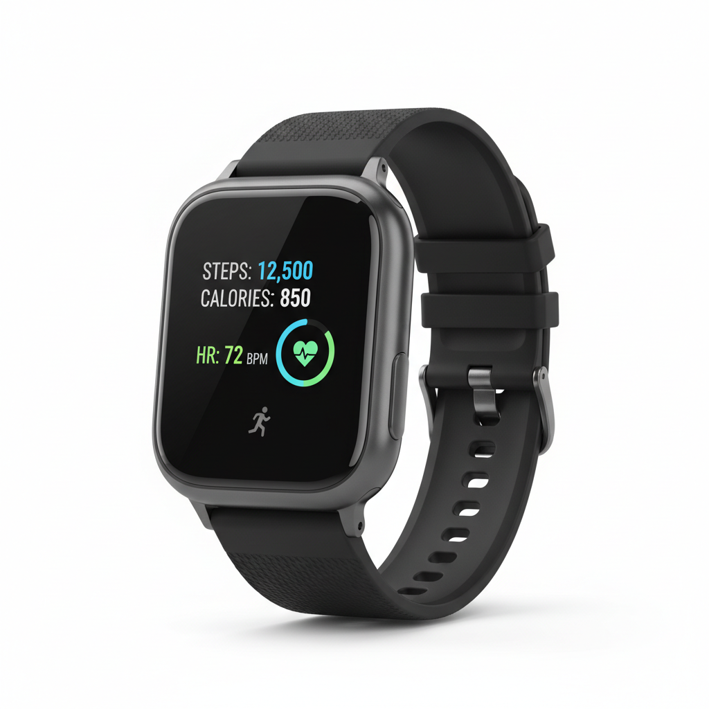 Modern smartwatch with black sport band
